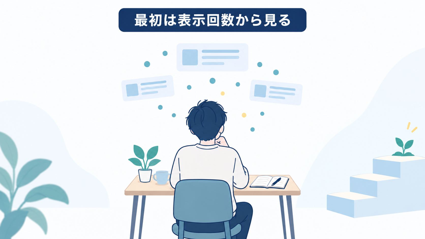 初心者ブログが表示回数を確認しながら記事を育てるイメージ