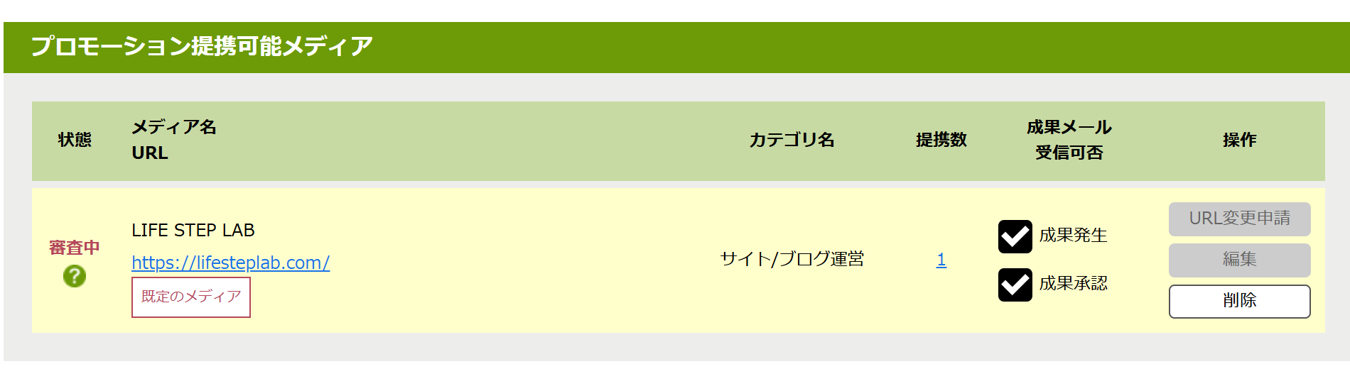 もしもアフィリエイトのメディア審査中表示